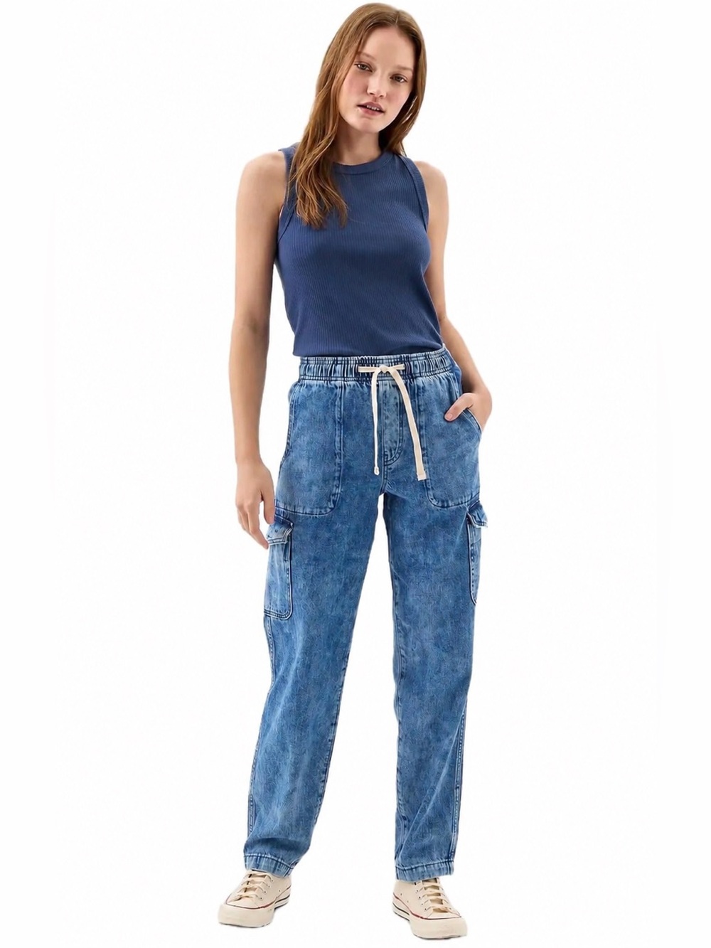 GAP Light Blue Denim Cargo Joggers with Drawstring